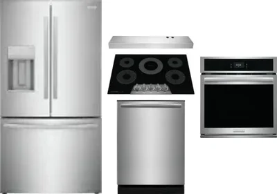 5 Piece Package Includes Refrigerator, Cooktop, Wall Oven, Hood And Dishwasher