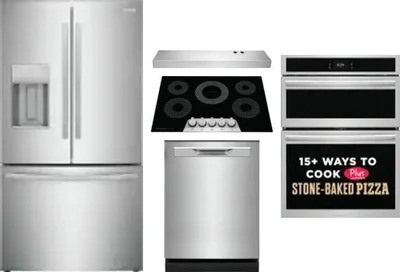 5 Piece Package Includes Refrigerator, Cooktop, Wall Oven, Hood And Dishwasher
