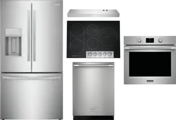 5 Piece Package Includes Refrigerator, Cooktop, Wall Oven, Hood And Dishwasher