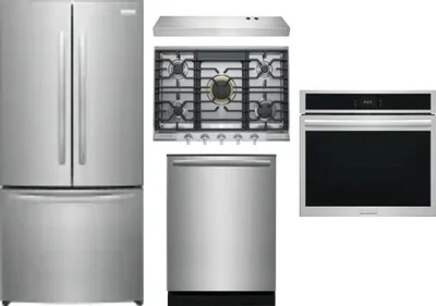 5 Piece Package Includes Refrigerator, Cooktop, Wall Oven, Hood And Dishwasher