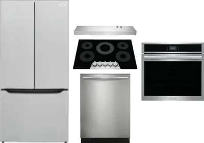 5 Piece Package Includes Refrigerator, Cooktop, Wall Oven, Hood And Dishwasher