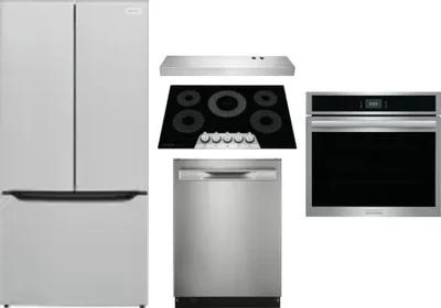 5 Piece Package Includes Refrigerator, Cooktop, Wall Oven, Hood And Dishwasher