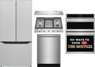 5 Piece Package Includes Refrigerator, Cooktop, Wall Oven, Hood And Dishwasher