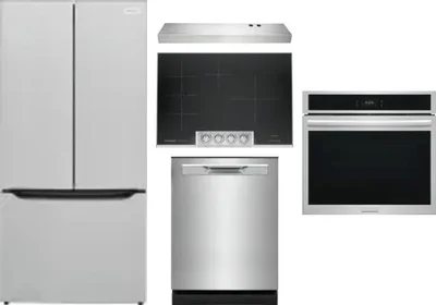 5 Piece Package Includes Refrigerator, Cooktop, Wall Oven, Hood And Dishwasher