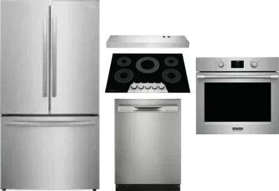 5 Piece Package Includes Refrigerator, Cooktop, Wall Oven, Hood And Dishwasher