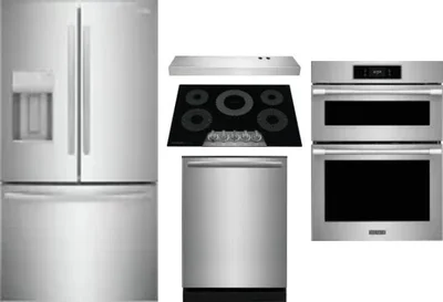 5 Piece Package Includes Refrigerator, Cooktop, Wall Oven, Hood And Dishwasher
