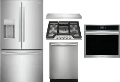 5 Piece Package Includes Refrigerator, Cooktop, Wall Oven, Hood And Dishwasher