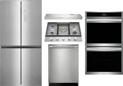 5 Piece Package Includes Refrigerator, Cooktop, Wall Oven, Hood And Dishwasher