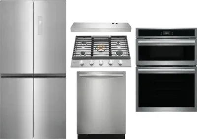 5 Piece Package Includes Refrigerator, Cooktop, Wall Oven, Hood And Dishwasher