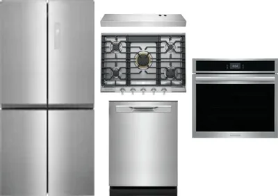 5 Piece Package Includes Refrigerator, Cooktop, Wall Oven, Hood And Dishwasher