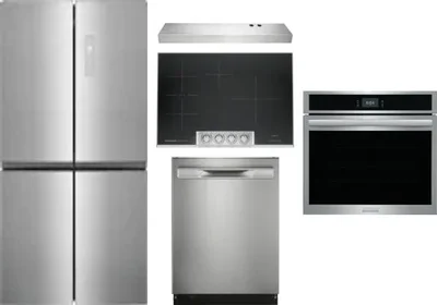 5 Piece Package Includes Refrigerator, Cooktop, Wall Oven, Hood And Dishwasher