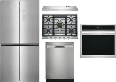 5 Piece Package Includes Refrigerator, Cooktop, Wall Oven, Hood And Dishwasher