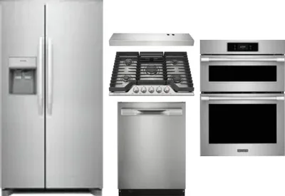 5 Piece Package Includes Refrigerator, Cooktop, Wall Oven, Hood And Dishwasher