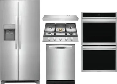 5 Piece Package Includes Refrigerator, Cooktop, Wall Oven, Hood And Dishwasher