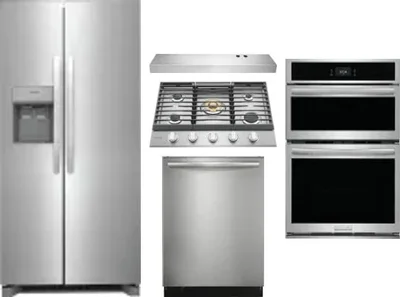 5 Piece Package Includes Refrigerator, Cooktop, Wall Oven, Hood And Dishwasher