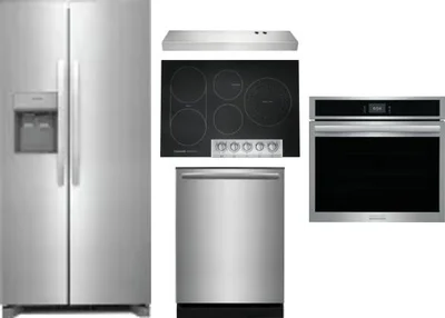 5 Piece Package Includes Refrigerator, Cooktop, Wall Oven, Hood And Dishwasher