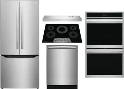 5 Piece Package Includes Refrigerator, Cooktop, Wall Oven, Hood And Dishwasher