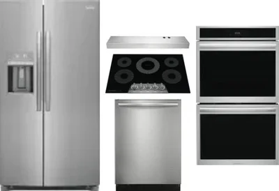 5 Piece Package Includes Refrigerator, Cooktop, Wall Oven, Hood And Dishwasher