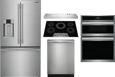 5 Piece Package Includes Refrigerator, Cooktop, Wall Oven, Hood And Dishwasher