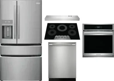 5 Piece Package Includes Refrigerator, Cooktop, Wall Oven, Hood And Dishwasher