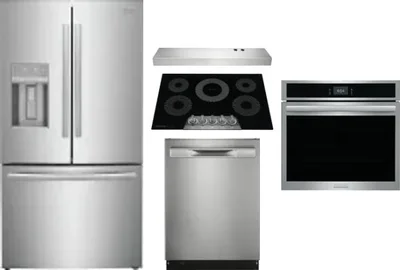 5 Piece Package Includes Refrigerator, Cooktop, Wall Oven, Hood And Dishwasher