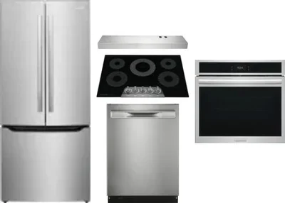 5 Piece Package Includes Refrigerator, Cooktop, Wall Oven, Hood And Dishwasher