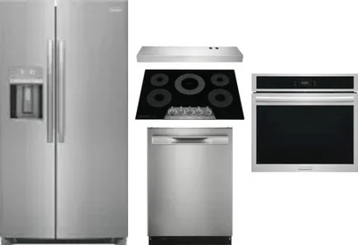 5 Piece Package Includes Refrigerator, Cooktop, Wall Oven, Hood And Dishwasher