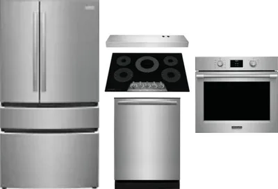 5 Piece Package Includes Refrigerator, Cooktop, Wall Oven, Hood And Dishwasher