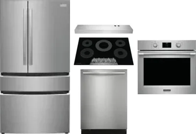 5 Piece Package Includes Refrigerator, Cooktop, Wall Oven, Hood And Dishwasher
