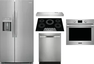 5 Piece Package Includes Refrigerator, Cooktop, Wall Oven, Hood And Dishwasher