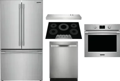 5 Piece Package Includes Refrigerator, Cooktop, Wall Oven, Hood And Dishwasher