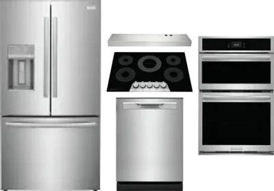 5 Piece Package Includes Refrigerator, Cooktop, Wall Oven, Hood And Dishwasher