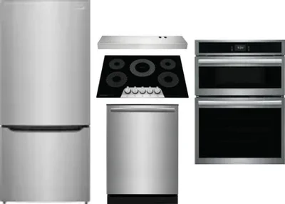 5 Piece Package Includes Refrigerator, Cooktop, Wall Oven, Hood And Dishwasher