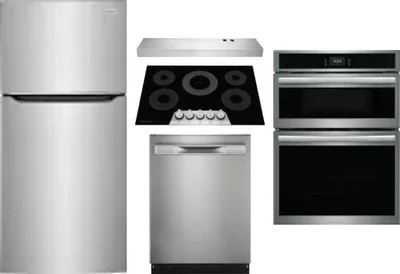 5 Piece Package Includes Refrigerator, Cooktop, Wall Oven, Hood And Dishwasher