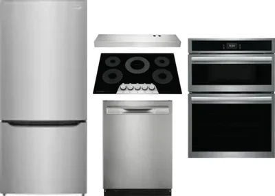 5 Piece Package Includes Refrigerator, Cooktop, Wall Oven, Hood And Dishwasher