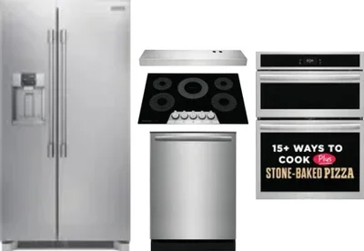 5 Piece Package Includes Refrigerator, Cooktop, Wall Oven, Hood And Dishwasher