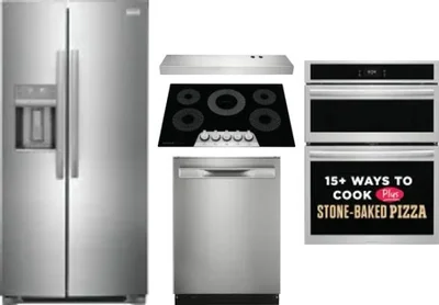 5 Piece Package Includes Refrigerator, Cooktop, Wall Oven, Hood And Dishwasher