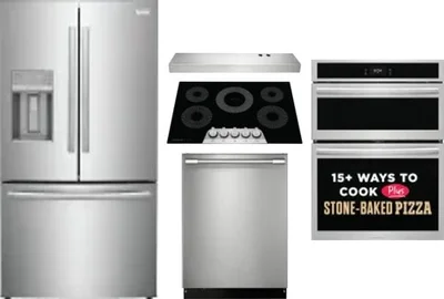 5 Piece Package Includes Refrigerator, Cooktop, Wall Oven, Hood And Dishwasher