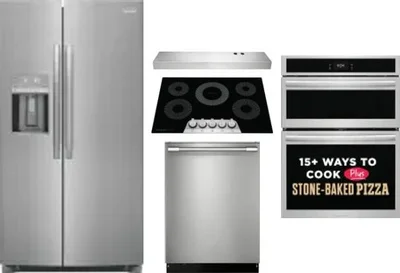 5 Piece Package Includes Refrigerator, Cooktop, Wall Oven, Hood And Dishwasher