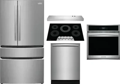 5 Piece Package Includes Refrigerator, Cooktop, Wall Oven, Hood And Dishwasher