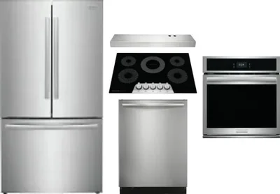 5 Piece Package Includes Refrigerator, Cooktop, Wall Oven, Hood And Dishwasher