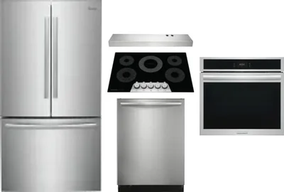 5 Piece Package Includes Refrigerator, Cooktop, Wall Oven, Hood And Dishwasher
