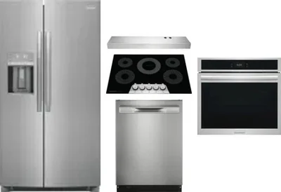 5 Piece Package Includes Refrigerator, Cooktop, Wall Oven, Hood And Dishwasher