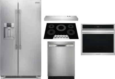 5 Piece Package Includes Refrigerator, Cooktop, Wall Oven, Hood And Dishwasher