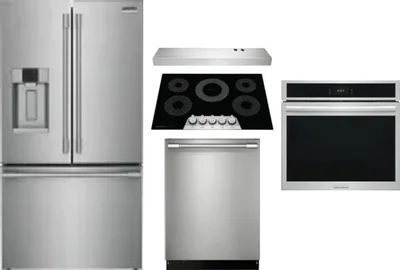 5 Piece Package Includes Refrigerator, Cooktop, Wall Oven, Hood And Dishwasher
