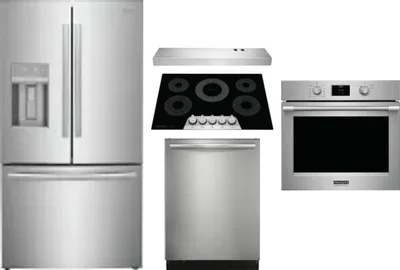 5 Piece Package Includes Refrigerator, Cooktop, Wall Oven, Hood And Dishwasher