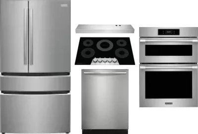 5 Piece Package Includes Refrigerator, Cooktop, Wall Oven, Hood And Dishwasher