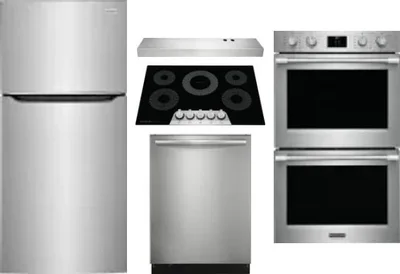 5 Piece Package Includes Refrigerator, Cooktop, Wall Oven, Hood And Dishwasher