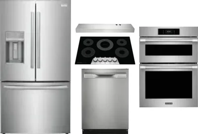 5 Piece Package Includes Refrigerator, Cooktop, Wall Oven, Hood And Dishwasher