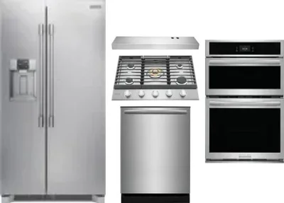 5 Piece Package Includes Refrigerator, Cooktop, Wall Oven, Hood And Dishwasher